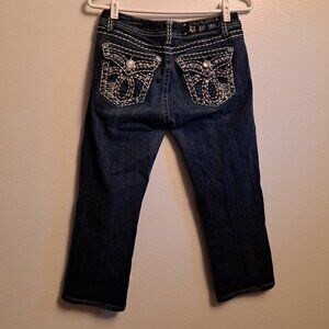 LA Idol Denim Capri Jeans With Rhinestone&embroidered Flap Pockets W/Accents